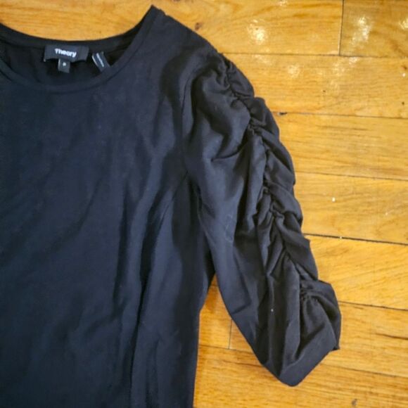 Theory Black Gather Sleeve Dress Size XS US 0 - Picture 4 of 10